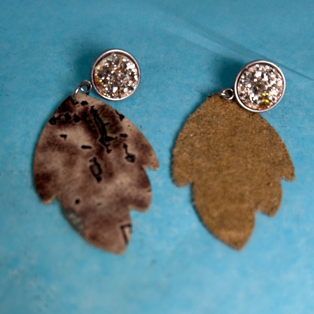 Elegant Silver and Brown Leaf Earrings